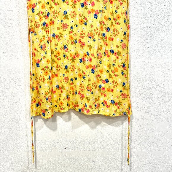 Billabong Sleeveless Mini Dress Yellow Floral V-Neck Tied Waist EUC Womens Large - Picture 8 of 9